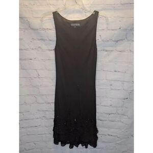 Jones New York Women's Black 100% Silk Beaded Layered Hem Dress Sz 8